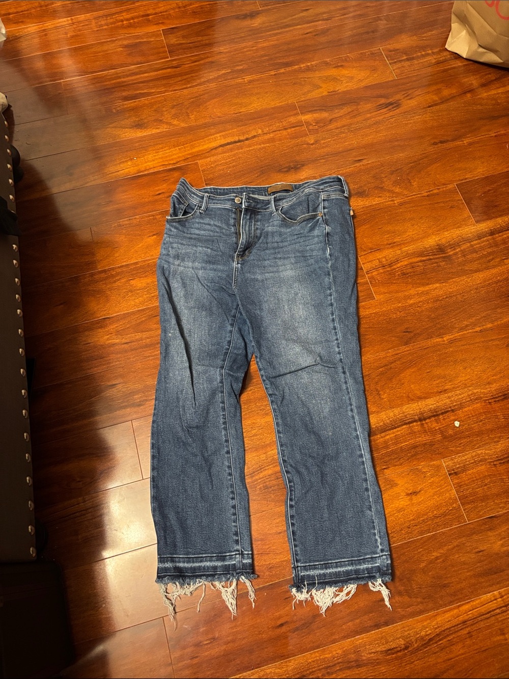 Dark Blue Frayed Hem Detail Women's Jeans